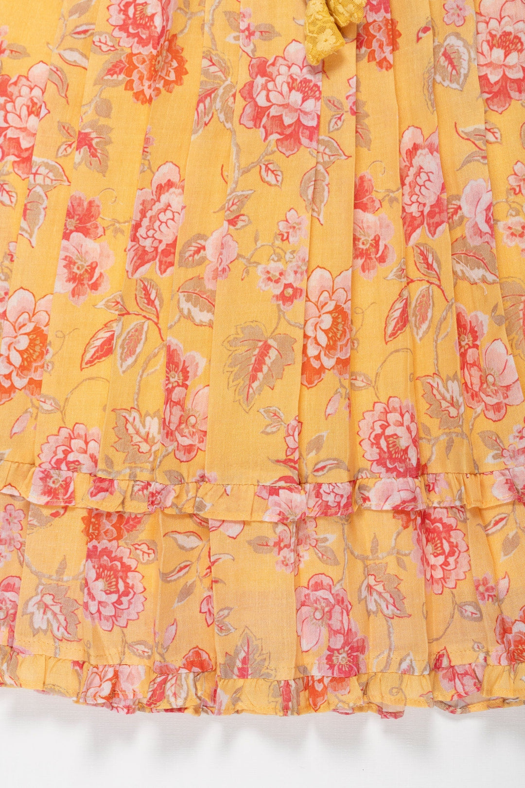 The Nesavu Girls Cotton Frock Sunshine and Blossoms: Girls Yellow Lace-Accentuated Floral Dress Nesavu Get the Latest Girls' Yellow Floral Cotton Dress | Perfect for Spring | The Nesavu