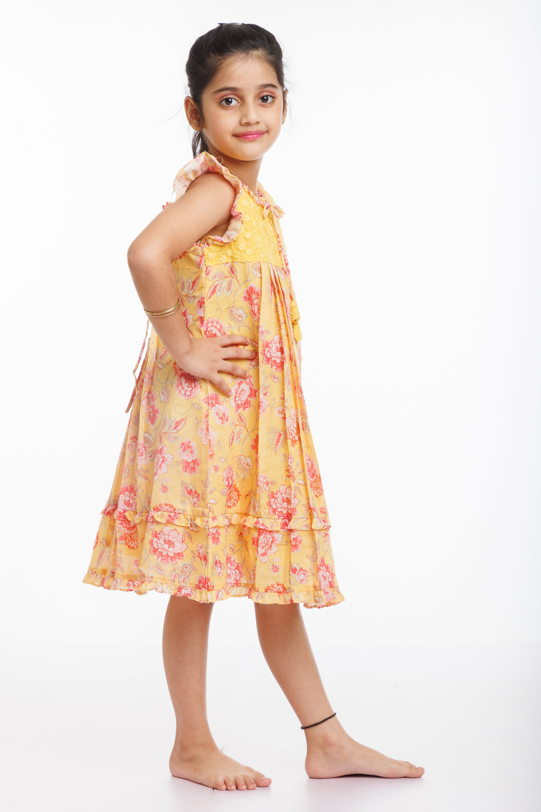 The Nesavu Girls Cotton Frock Sunshine and Blossoms: Girls Yellow Lace-Accentuated Floral Dress Nesavu Get the Latest Girls' Yellow Floral Cotton Dress | Perfect for Spring | The Nesavu