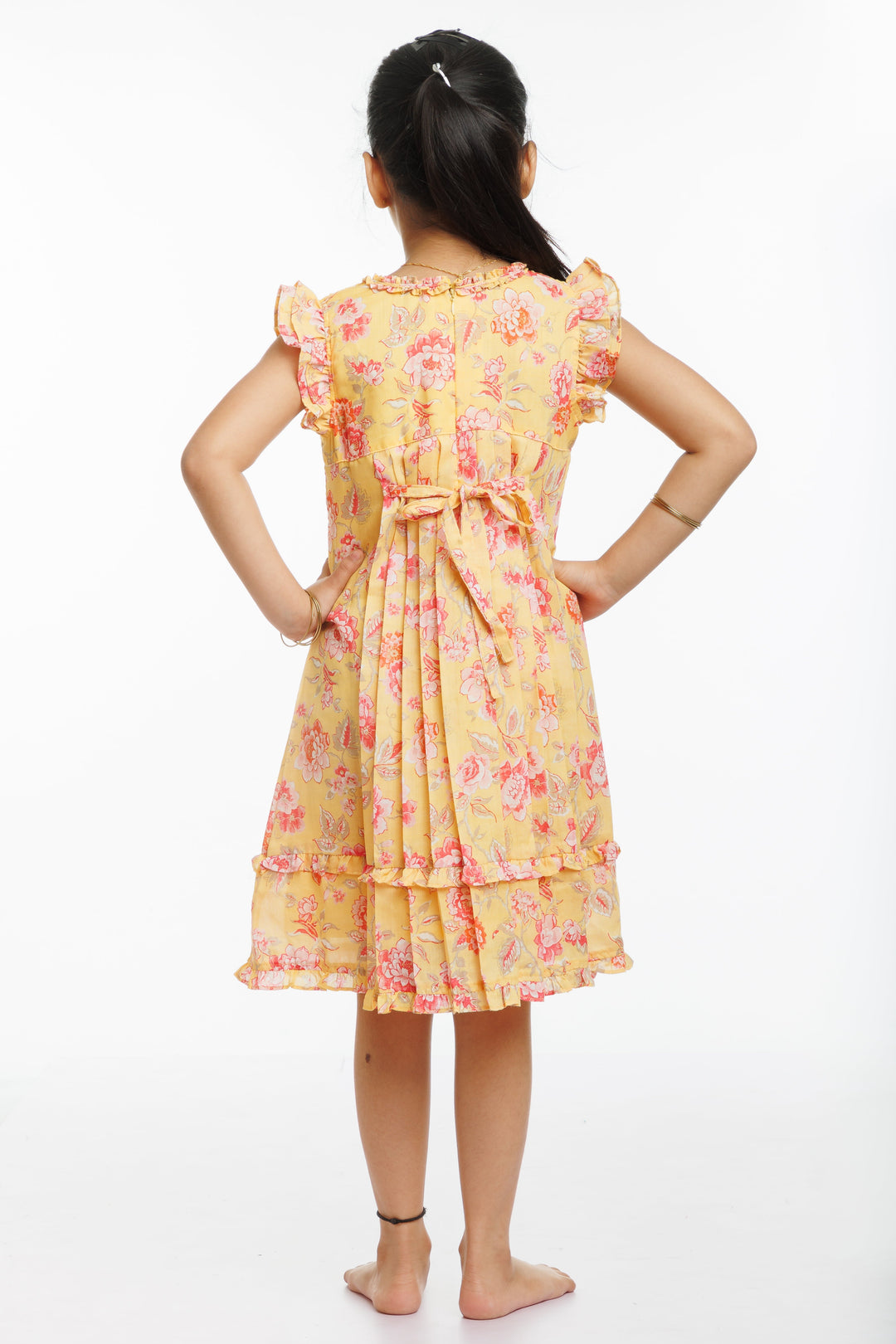 The Nesavu Girls Cotton Frock Sunshine and Blossoms: Girls Yellow Lace-Accentuated Floral Dress Nesavu Get the Latest Girls' Yellow Floral Cotton Dress | Perfect for Spring | The Nesavu