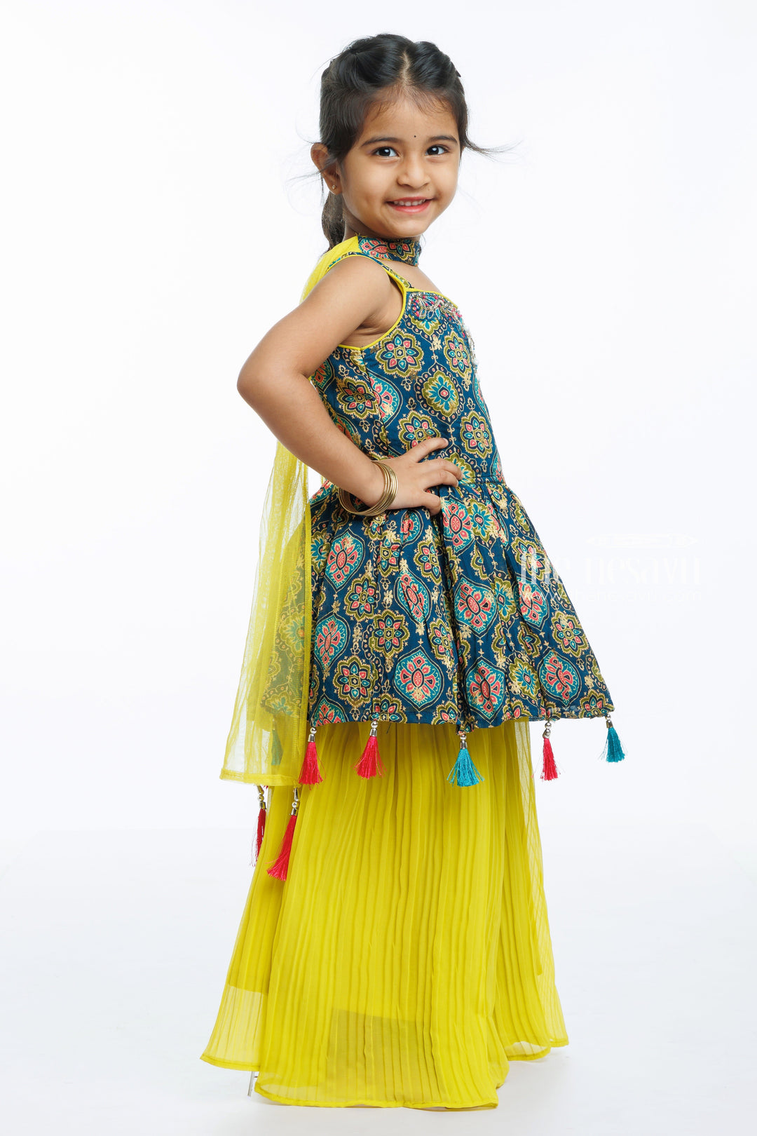 The Nesavu Girls Sharara / Plazo Set Sunshine and Mandala Kurti with Palazzo Set - A Festive Medley for Girls Nesavu Buy Girls' Kurti with Palazzo Set Online | Brighten Up Festive Celebrations | The Nesavu