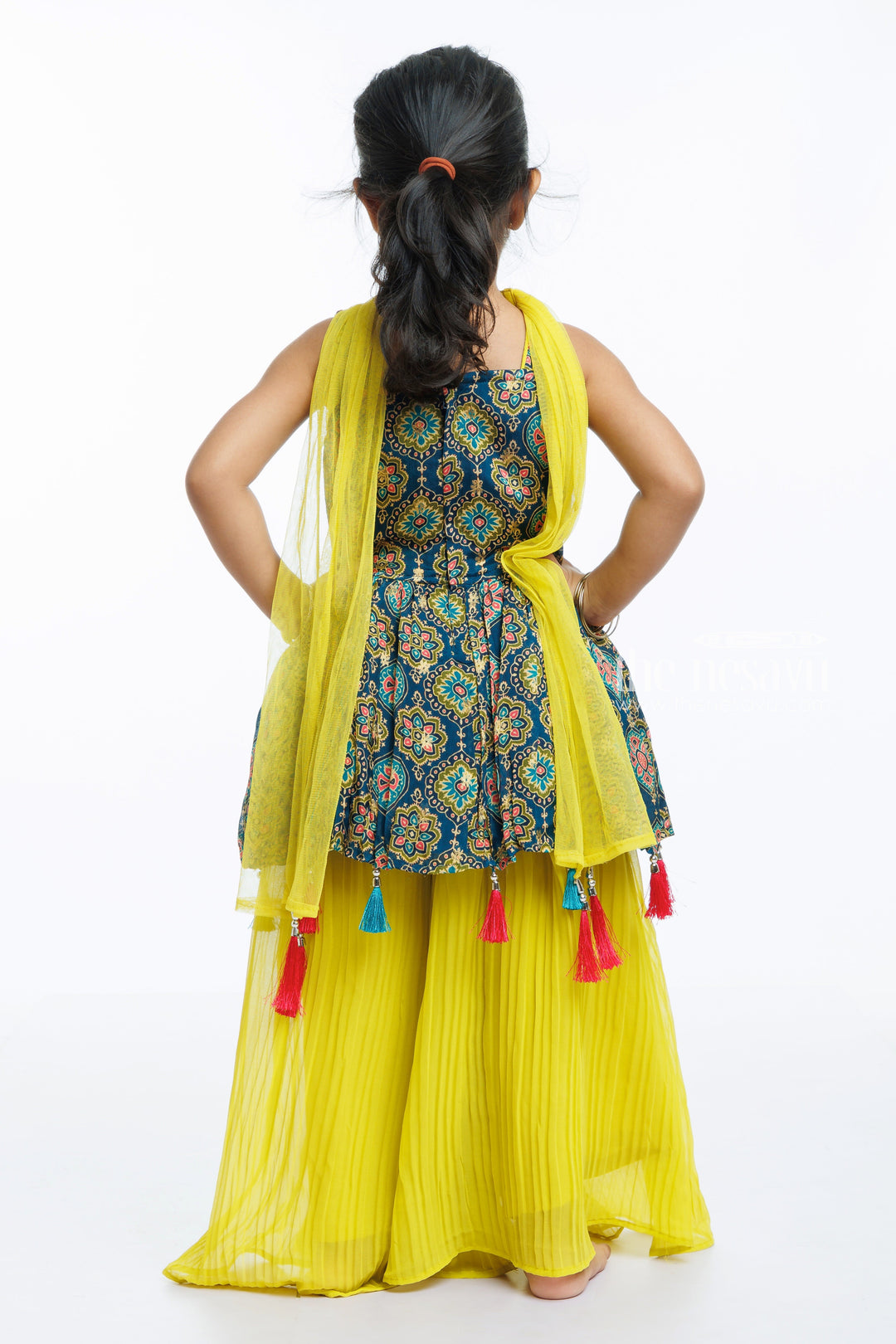 The Nesavu Girls Sharara / Plazo Set Sunshine and Mandala Kurti with Palazzo Set - A Festive Medley for Girls Nesavu Buy Girls' Kurti with Palazzo Set Online | Brighten Up Festive Celebrations | The Nesavu