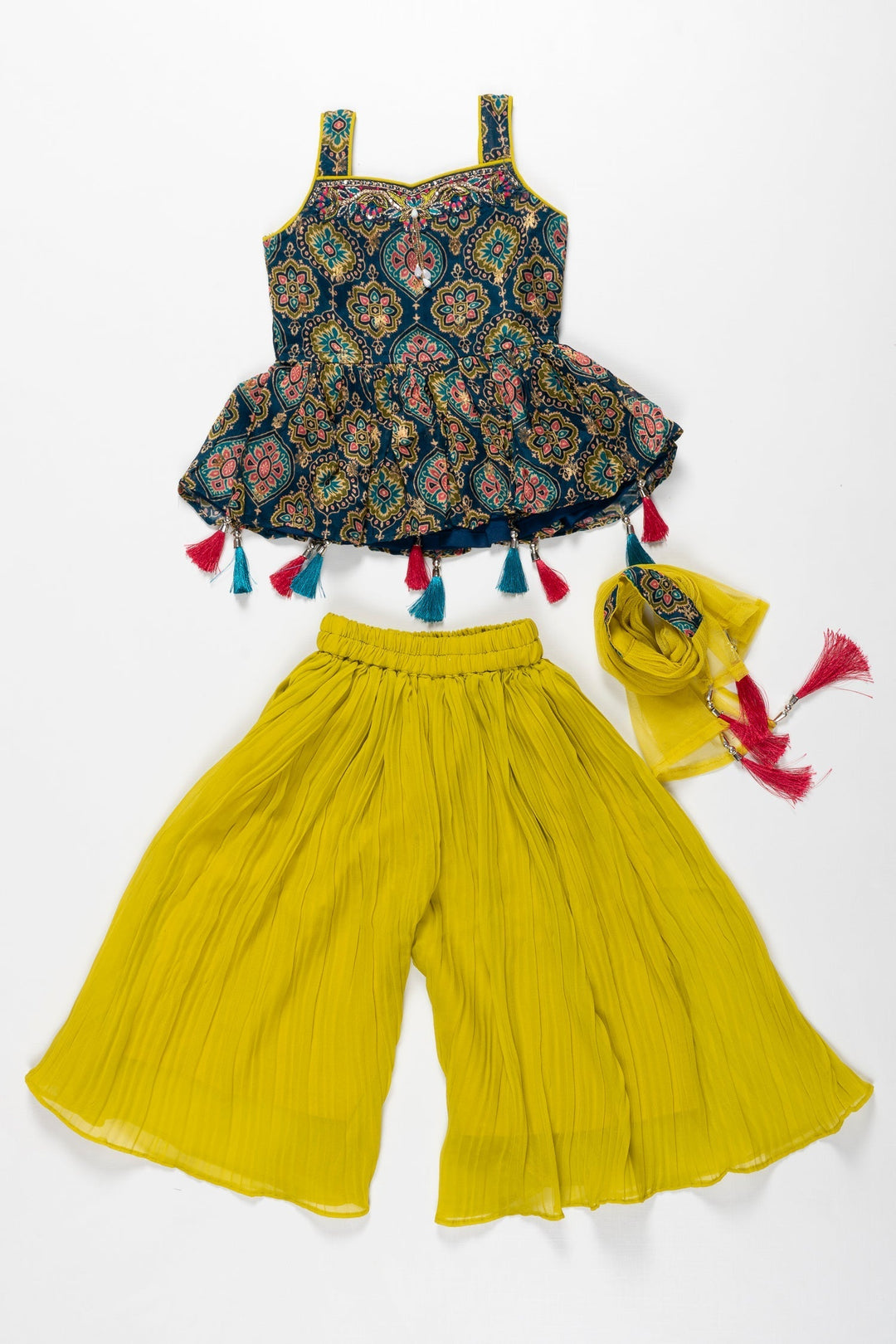 The Nesavu Girls Sharara / Plazo Set Sunshine and Mandala Kurti with Palazzo Set - A Festive Medley for Girls Nesavu Buy Girls' Kurti with Palazzo Set Online | Brighten Up Festive Celebrations | The Nesavu