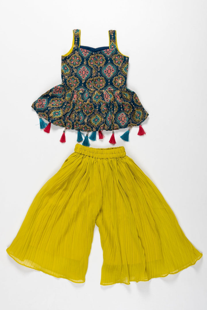 The Nesavu Girls Sharara / Plazo Set Sunshine and Mandala Kurti with Palazzo Set - A Festive Medley for Girls Nesavu Buy Girls' Kurti with Palazzo Set Online | Brighten Up Festive Celebrations | The Nesavu