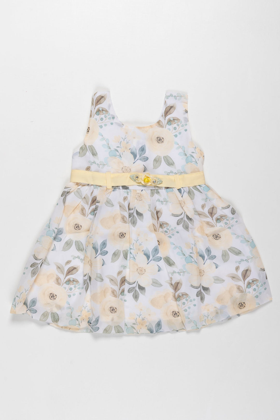 The Nesavu Baby Fancy Frock Sunshine Blossom Yellow Floral Printed Frock for Baby Girls - Garden Party Elegance Nesavu 14 (6M) / Yellow / Georgette BFJ526B-14 Infant Girls Yellow Floral Cotton Frock | Perfect for Special Occasions | The Nesavu
