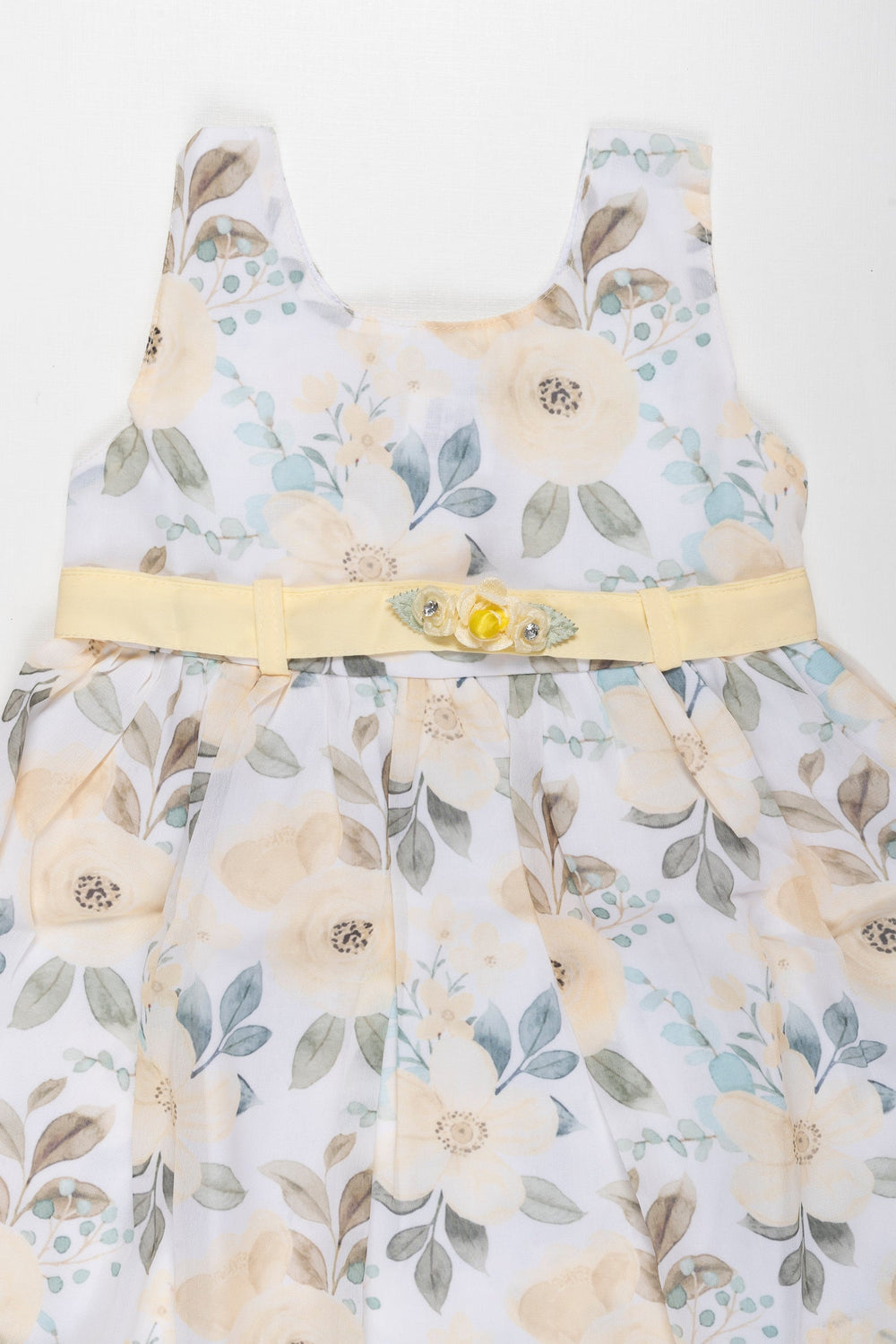 The Nesavu Baby Fancy Frock Sunshine Blossom Yellow Floral Printed Frock for Baby Girls - Garden Party Elegance Nesavu Infant Girls Yellow Floral Cotton Frock | Perfect for Special Occasions | The Nesavu