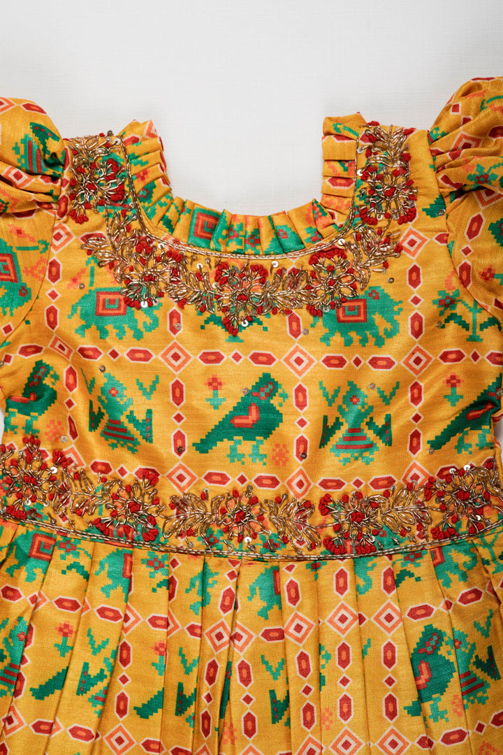 The Nesavu Girls Silk Gown Sunshine Yellow Girls Anarkali with Traditional Embroidery Nesavu Buy Girls Sunshine Yellow Anarkali | Festive Traditional Wear | The Nesavu