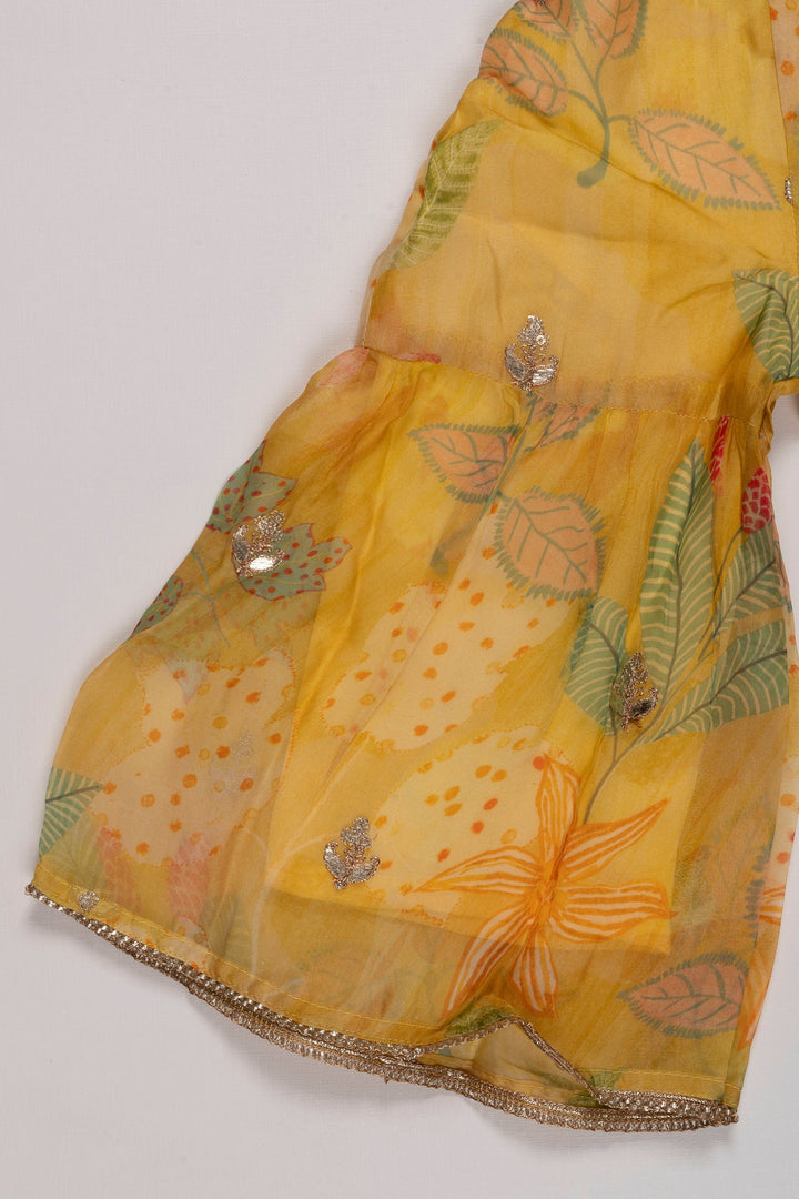 The Nesavu Girls Sharara / Plazo Set Sunshine Yellow Layered Gharara Set with Sparkling Sequins for Girls Nesavu Buy Girls Yellow Sequined Gharara Set | Vibrant Floral Themed Outfit | The Nesavu