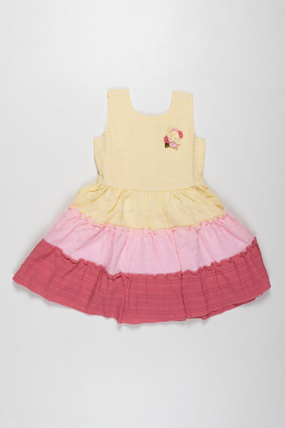 The Nesavu Girls Fancy Frock Sunshine Yellow Triple Layered Fancy Frock for Girls - Perfect Summer Delight Nesavu Girls Yellow Layered Summer Dress | Cute Frocks Online Shopping | The Nesavu