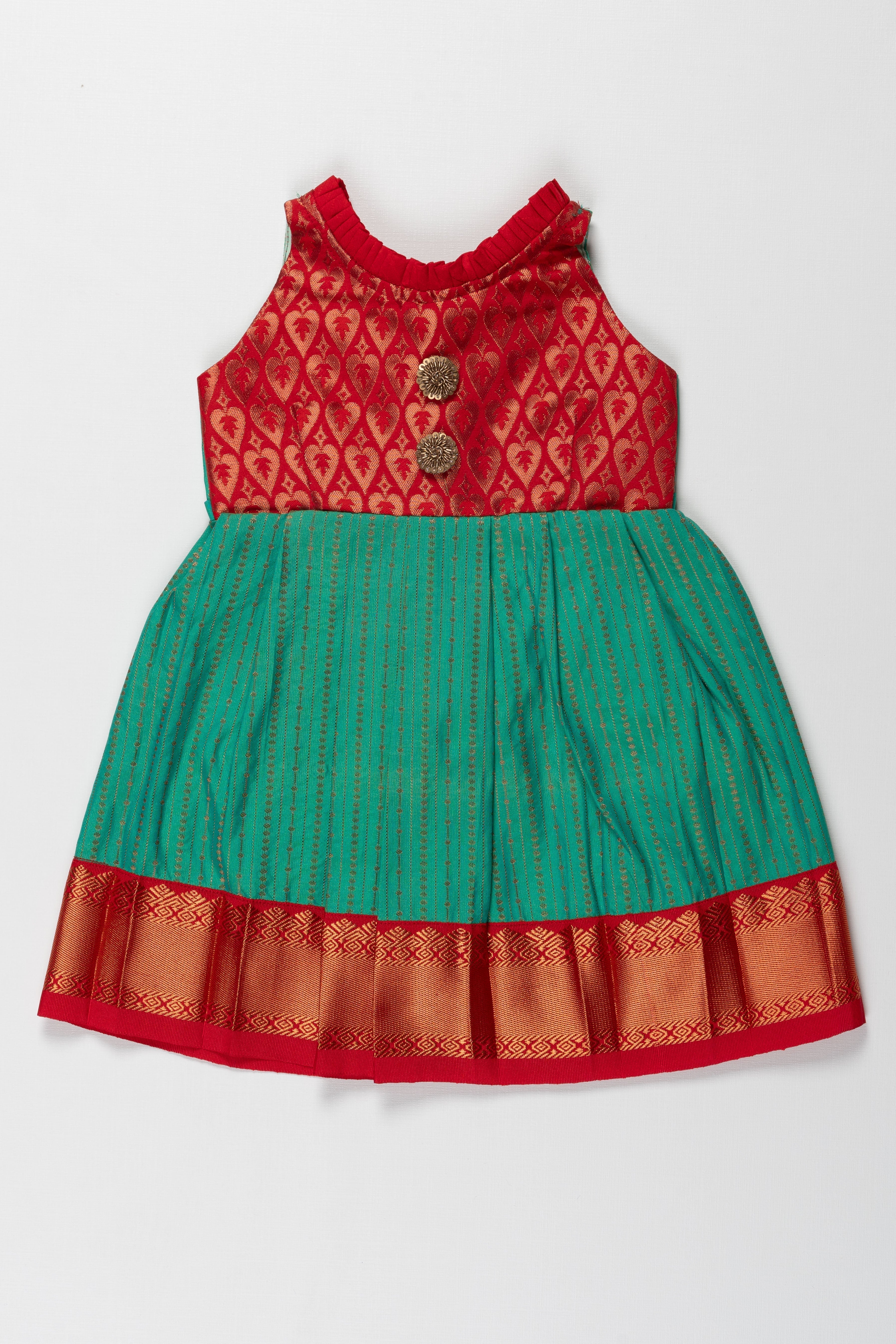 Suti Kanchivaram Silk Frock for Kids Ideal for Ganesh Chaturthi The Nesavu