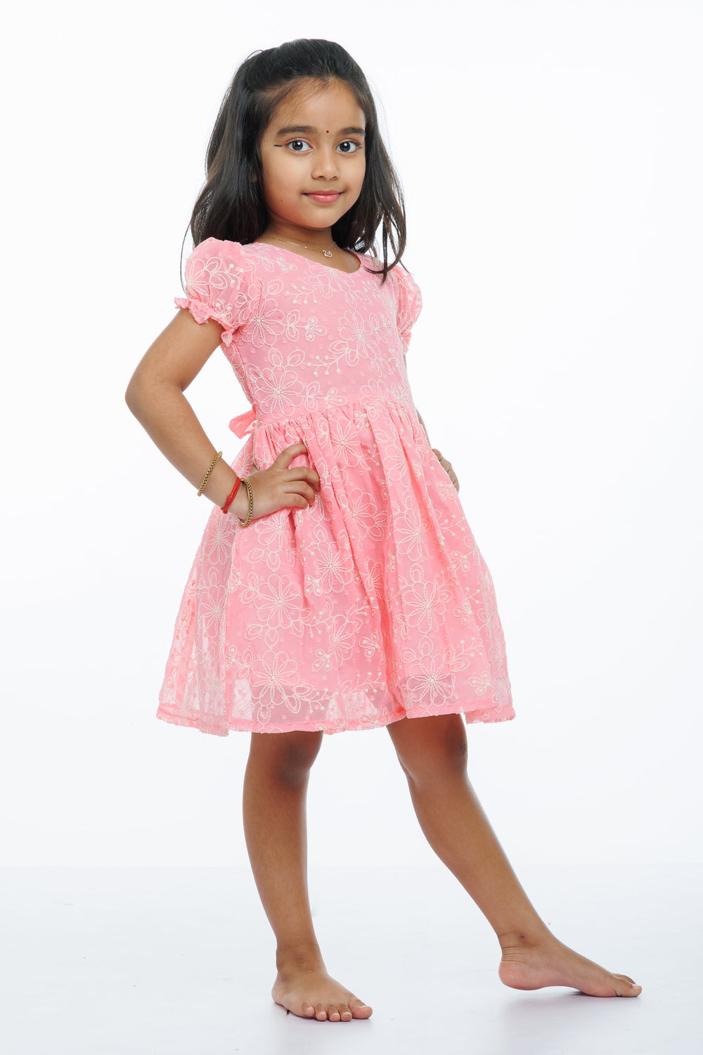 The Nesavu Girls Cotton Frock Sweet Blossom Pink Cotton Frock for Girls with Delicate Embroidery Nesavu Girls Embroidered Pink Cotton Summer Dress | Traditional & Trendy | The Nesavu