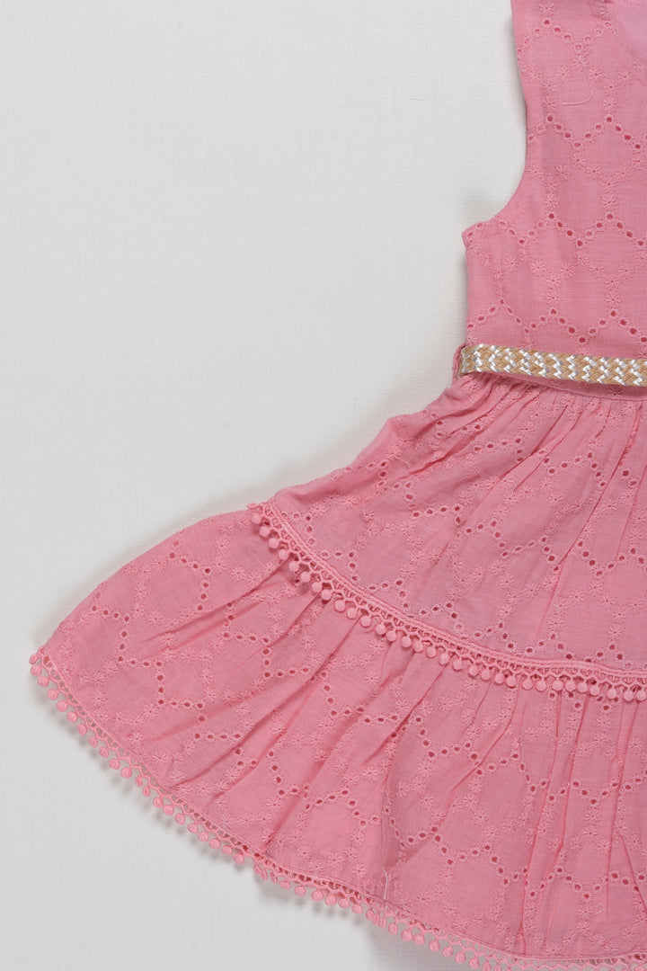 The Nesavu Baby Cotton Frocks Sweet Blossom Pink Eyelet Baby Girl Frock - Dainty and Delightful Nesavu Chic Blossom Pink Cotton Frock for Baby Girls | Perfect for Summer Fun | The Nesavu