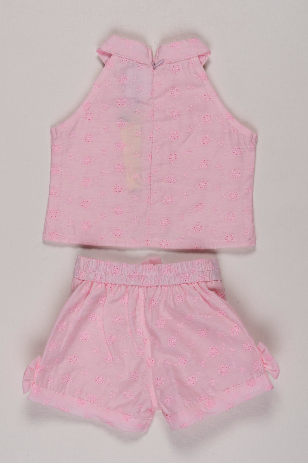 The Nesavu Baby Casual Sets Sweet Pink Embroidered Top and Shorts Set for Girls Nesavu Girls Pink Embroidered Outfit Set | Floral Sleeveless Top | Ruffled Shorts | The Nesavu