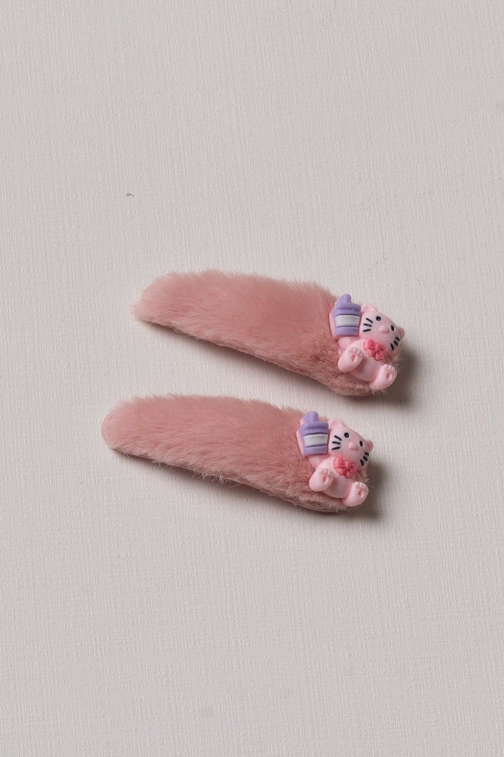 The Nesavu Tick Tac Clip Sweet Pink Plush Tick Tac Clips Nesavu Pink / Style 4 JHTT14D Pink Fuzzy Tick Tac Hair Clips | Soft Plush Hair Accessories for Kids | The Nesavu
