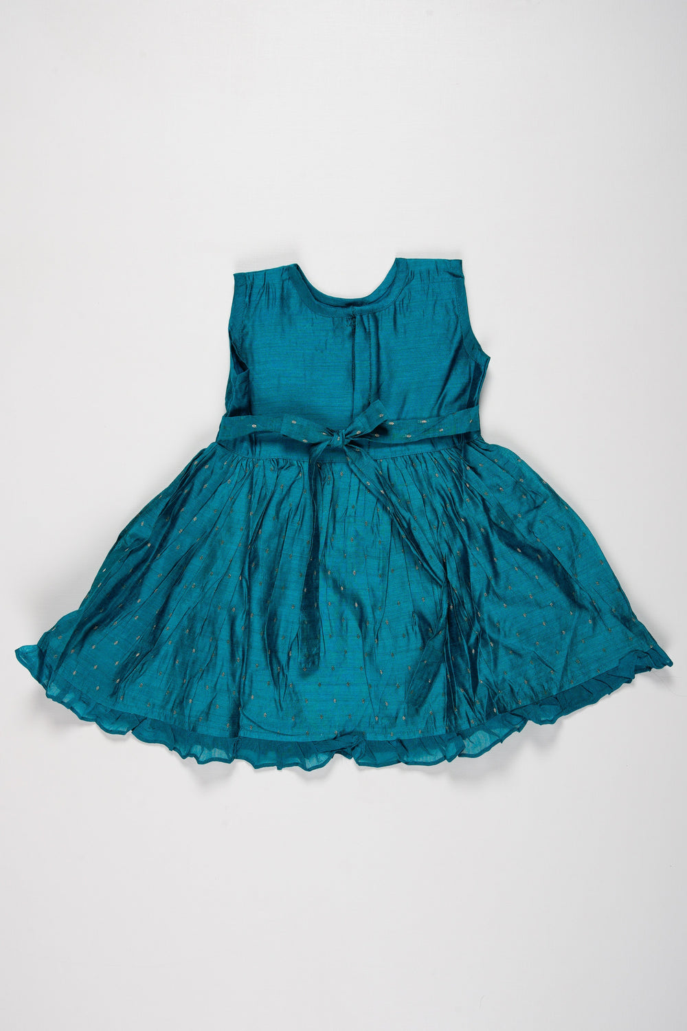 The Nesavu Girls Cotton Frock Teal Chanderi Cotton Frock with Embroidered Fawn for Young Girls Nesavu Shop Teal Chanderi Cotton Frock with Fawn Embroidery for Girls | The Nesavu