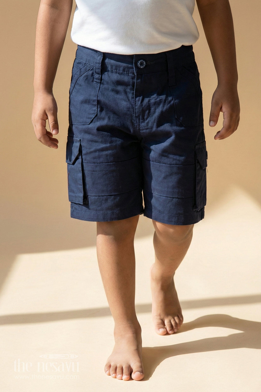 The Nesavu Boys Shorts The Nesavu Blue Cargo Cotton Boys Shorts for T-Shirts Nesavu 16 (1Y) / Blue BWS005F-16 The Nesavu Blue Cargo Cotton Boys Shorts for T-Shirts