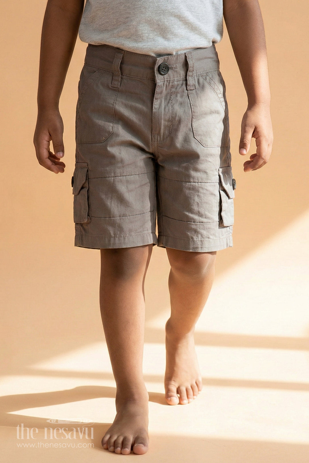 The Nesavu Boys Shorts The Nesavu Gray Cargo Cotton Boys Daily Wear Shorts Nesavu 16 (1Y) / Gray BWS005C-16 The Nesavu Gray Cargo Cotton Boys Daily Wear Shorts