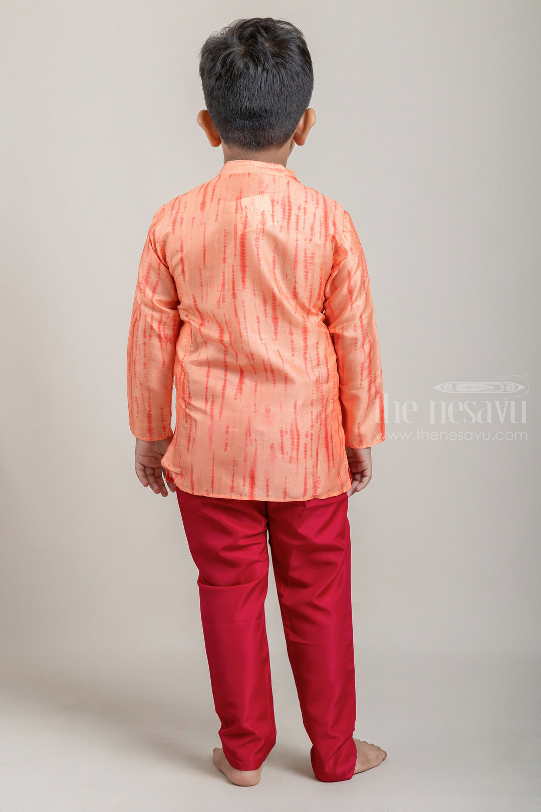 The Nesavu Ethnic Sets Tie and Dyed Orange Boys Kurta with Red Pant psr silks Nesavu