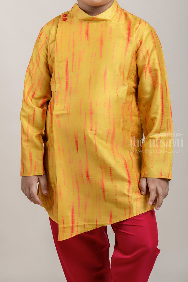 The Nesavu Ethnic Sets Tie and Dyed Yellow Boys Kurta with Red Pant psr silks Nesavu