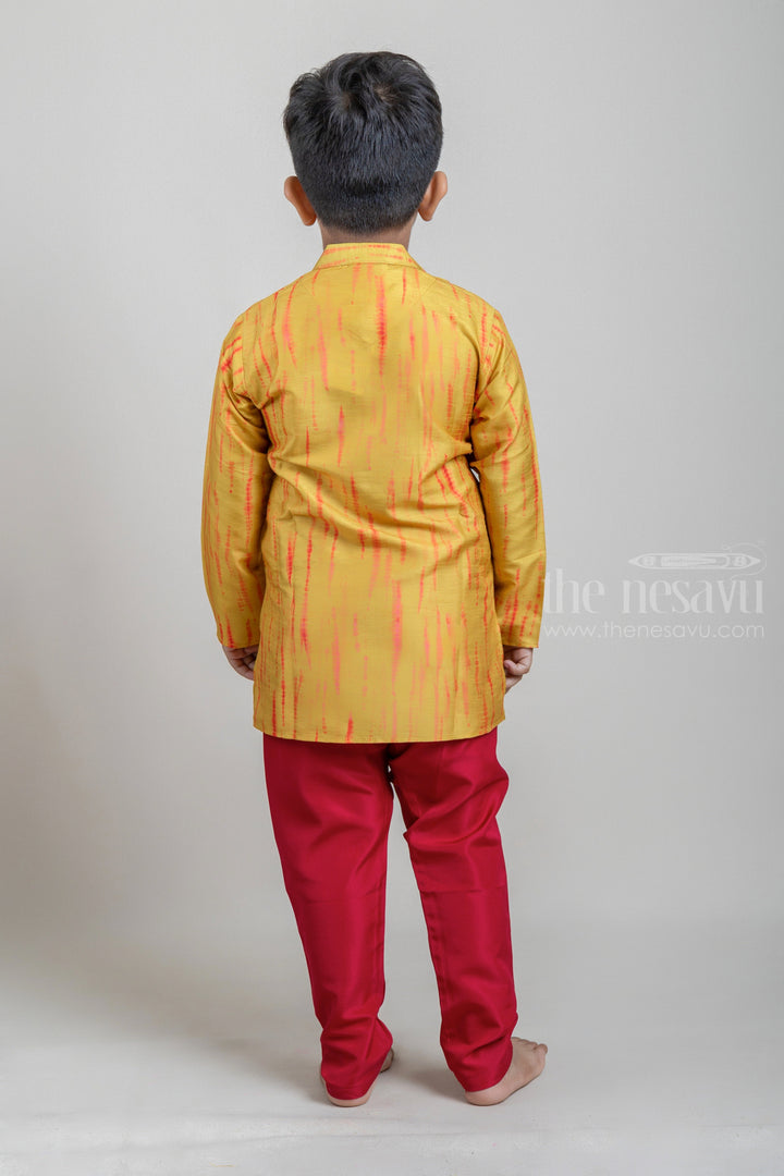 The Nesavu Ethnic Sets Tie and Dyed Yellow Boys Kurta with Red Pant psr silks Nesavu