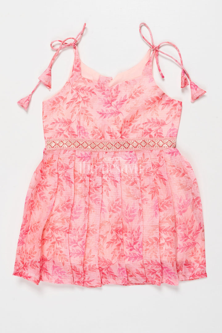 The Nesavu Tie-up Frock Tie-up Frock for Baby Girls for Casual Celebrations and Playdates Nesavu 16 (1Y) / Pink T416B-16 Nesavu baby girl tie-up frock in Kotta silk with floral print – perfect for birthdays and festive outings