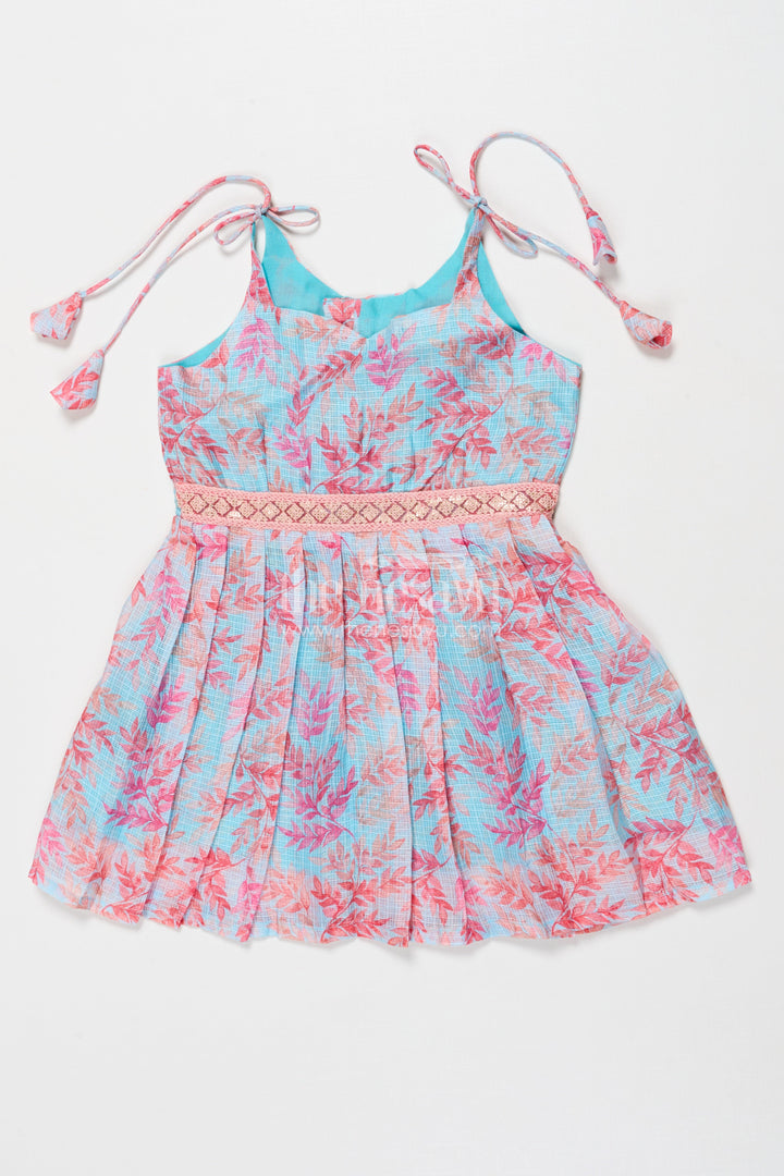 The Nesavu Tie-up Frock Tie-up Frock for Baby Girls with Digital Print for Summer Festivals and Photoshoots Nesavu 16 (1Y) / Blue T416A-16 Nesavu tie-up frock in Kotta silk with floral digital print – perfect for summer birthdays and baby photoshoots