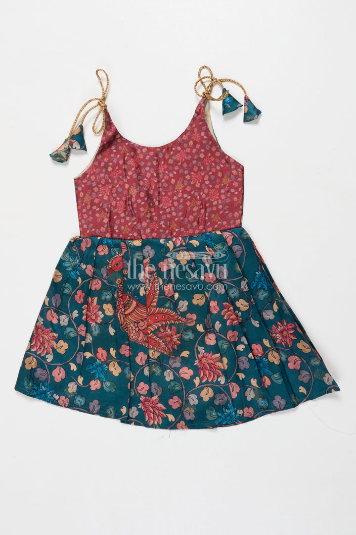 The Nesavu Tie-up Frock Tie-up Frock for Baby Girls with Digital Print for Weddings and Festive Events Nesavu 16 (1Y) / Green / Style 5 T418E-16 Nesavu baby girl tie-up silk frock with peacock and floral digital print – perfect for weddings and festive wear