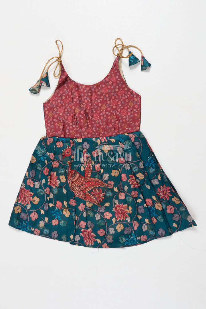 The Nesavu Tie-up Frock Tie-up Frock for Baby Girls with Digital Print for Weddings and Festive Events Nesavu 16 (1Y) / Green / Style 5 T418E-16 Nesavu baby girl tie-up silk frock with peacock and floral digital print – perfect for weddings and festive wear