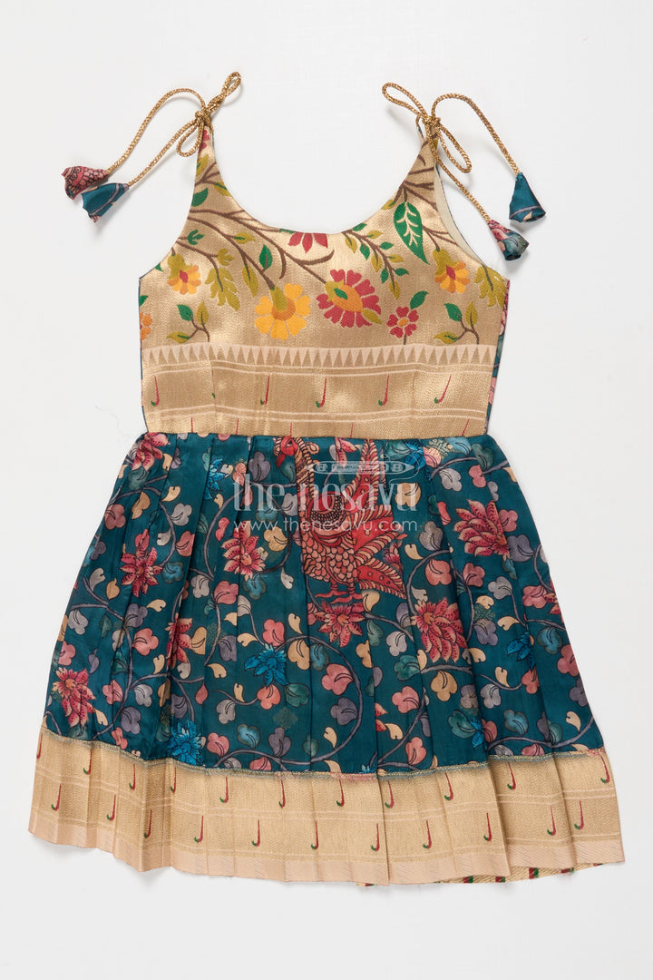 The Nesavu Tie-up Frock Tie-up Frock for Baby Girls with Digital Print for Weddings and Festive Events Nesavu 20 (3Y) / Green / Style 1 T418A-20 Nesavu baby girl tie-up silk frock with peacock and floral digital print – perfect for weddings and festive wear