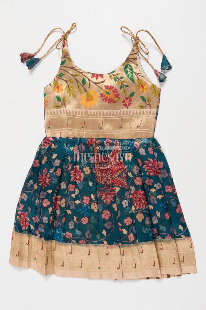 The Nesavu Tie-up Frock Tie-up Frock for Baby Girls with Digital Print for Weddings and Festive Events Nesavu 20 (3Y) / Green / Style 1 T418A-20 Nesavu baby girl tie-up silk frock with peacock and floral digital print – perfect for weddings and festive wear