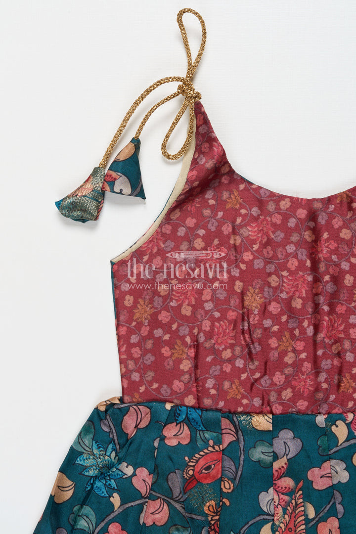 The Nesavu Tie-up Frock Tie-up Frock for Baby Girls with Digital Print for Weddings and Festive Events Nesavu Nesavu baby girl tie-up silk frock with peacock and floral digital print – perfect for weddings and festive wear