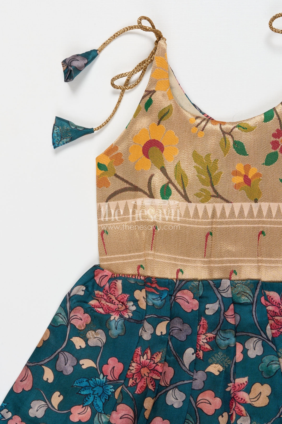 The Nesavu Tie-up Frock Tie-up Frock for Baby Girls with Digital Print for Weddings and Festive Events Nesavu Nesavu baby girl tie-up silk frock with peacock and floral digital print – perfect for weddings and festive wear