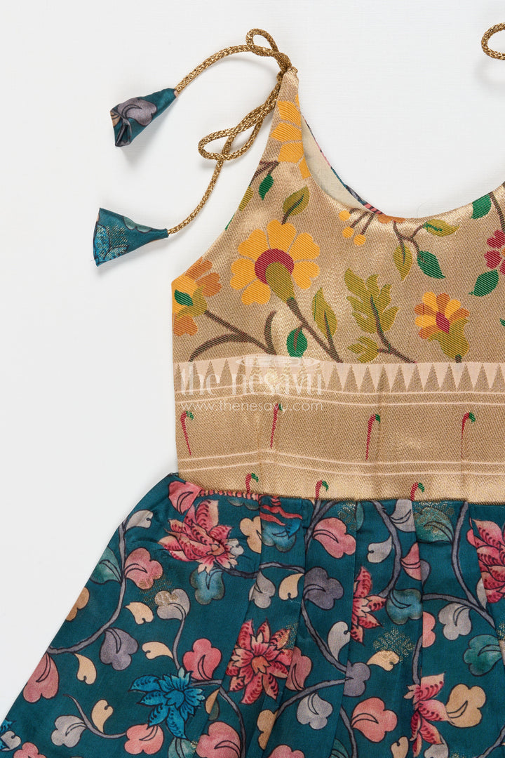 The Nesavu Tie-up Frock Tie-up Frock for Baby Girls with Digital Print for Weddings and Festive Events Nesavu Nesavu baby girl tie-up silk frock with peacock and floral digital print – perfect for weddings and festive wear