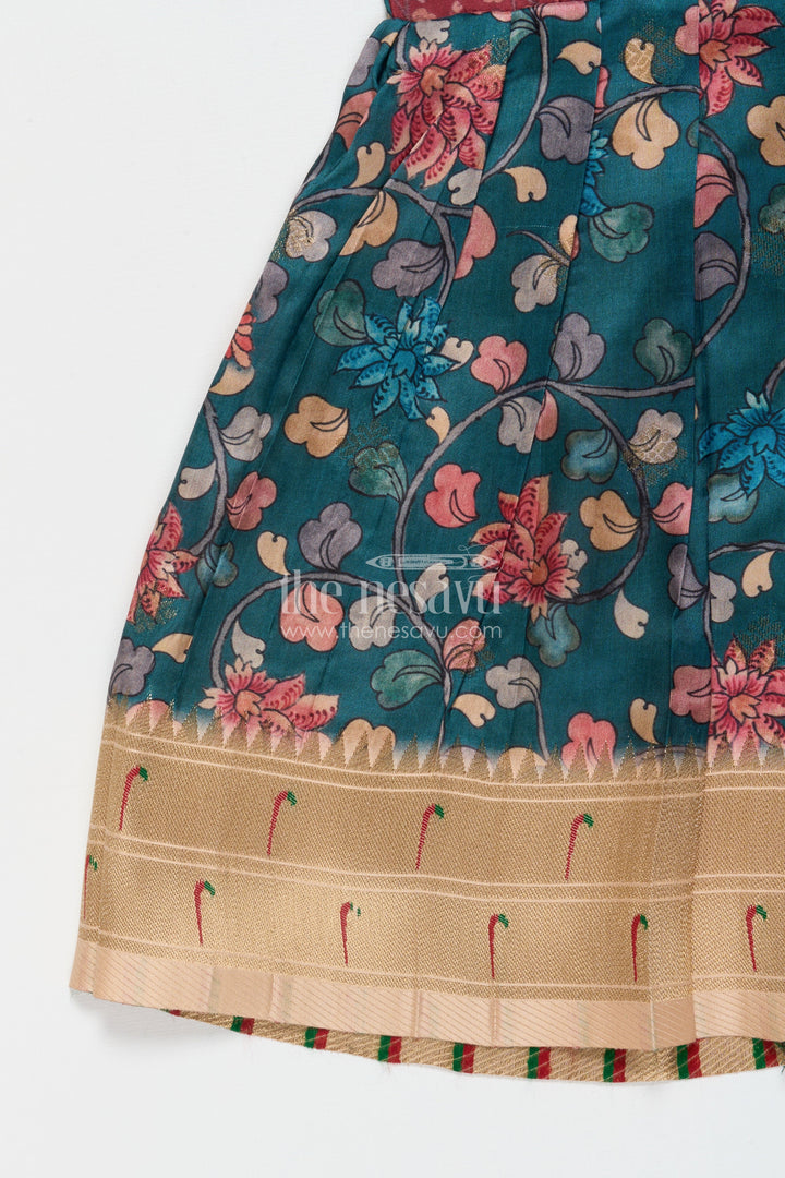 The Nesavu Tie-up Frock Tie-up Frock for Baby Girls with Digital Print for Weddings and Festive Events Nesavu Nesavu baby girl tie-up silk frock with peacock and floral digital print – perfect for weddings and festive wear