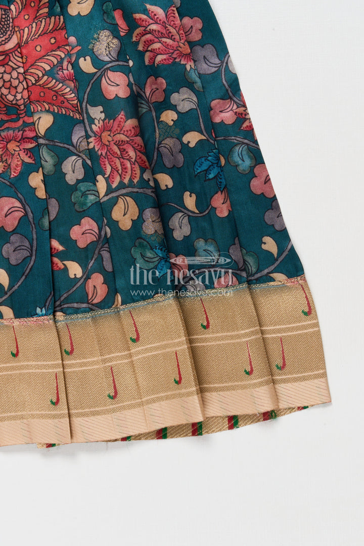 The Nesavu Tie-up Frock Tie-up Frock for Baby Girls with Digital Print for Weddings and Festive Events Nesavu Nesavu baby girl tie-up silk frock with peacock and floral digital print – perfect for weddings and festive wear
