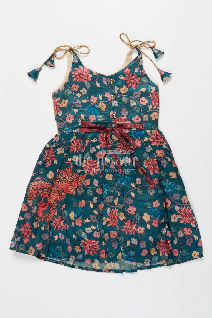 The Nesavu Tie-up Frock Tie-up Frock for Baby Girls with Digital Print for Weddings and Festive Events Nesavu Nesavu baby girl tie-up silk frock with peacock and floral digital print – perfect for weddings and festive wear