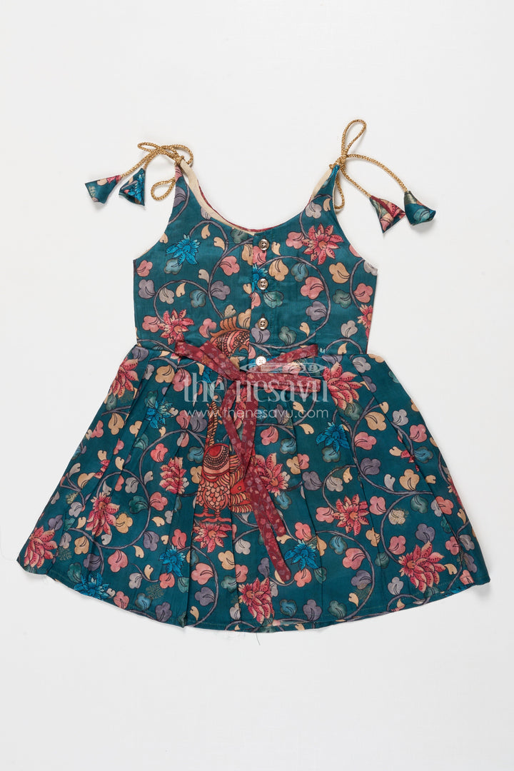 The Nesavu Tie-up Frock Tie-up Frock for Baby Girls with Digital Print for Weddings and Festive Events Nesavu Nesavu baby girl tie-up silk frock with peacock and floral digital print – perfect for weddings and festive wear