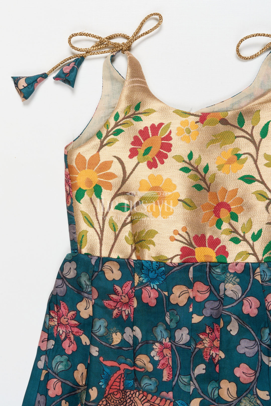 The Nesavu Tie-up Frock Tie-up Frock for Baby Girls with Digital Print for Weddings and Festive Events Nesavu Nesavu baby girl tie-up silk frock with peacock and floral digital print – perfect for weddings and festive wear