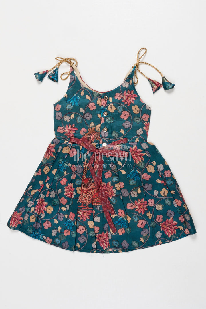 The Nesavu Tie-up Frock Tie-up Frock for Baby Girls with Digital Print for Weddings and Festive Events Nesavu Nesavu baby girl tie-up silk frock with peacock and floral digital print – perfect for weddings and festive wear