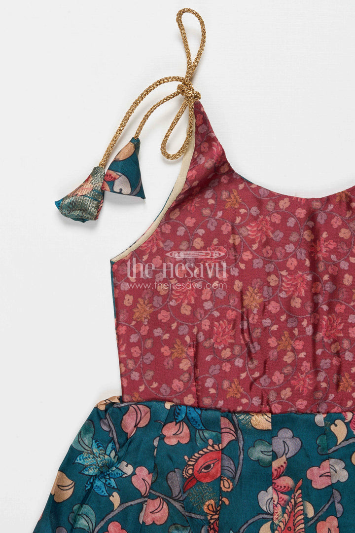 The Nesavu Tie-up Frock Tie-up Frock for Baby Girls with Digital Print for Weddings and Festive Events Nesavu Nesavu baby girl tie-up silk frock with peacock and floral digital print – perfect for weddings and festive wear