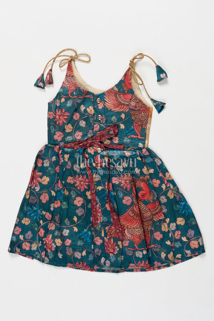 The Nesavu Tie-up Frock Tie-up Frock for Baby Girls with Digital Print for Weddings and Festive Events Nesavu Nesavu baby girl tie-up silk frock with peacock and floral digital print – perfect for weddings and festive wear