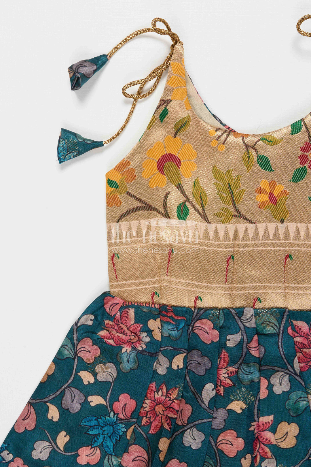 The Nesavu Tie-up Frock Tie-up Frock for Baby Girls with Digital Print for Weddings and Festive Events Nesavu Nesavu baby girl tie-up silk frock with peacock and floral digital print – perfect for weddings and festive wear