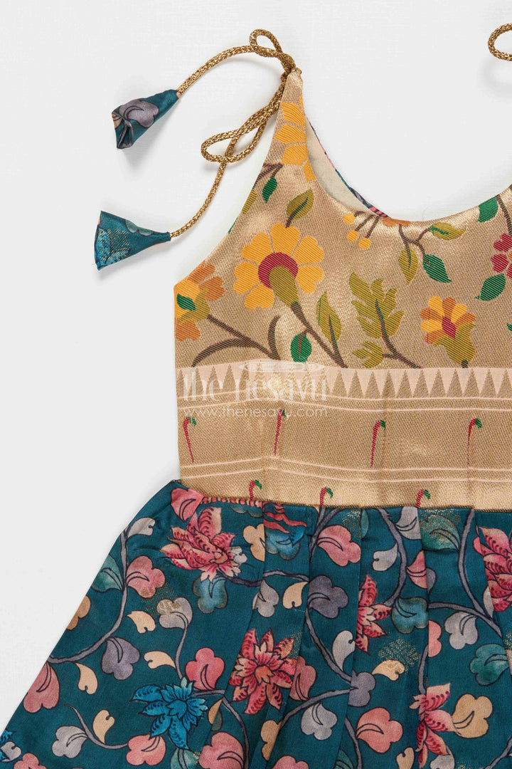 The Nesavu Tie-up Frock Tie-up Frock for Baby Girls with Digital Print for Weddings and Festive Events Nesavu Nesavu baby girl tie-up silk frock with peacock and floral digital print – perfect for weddings and festive wear
