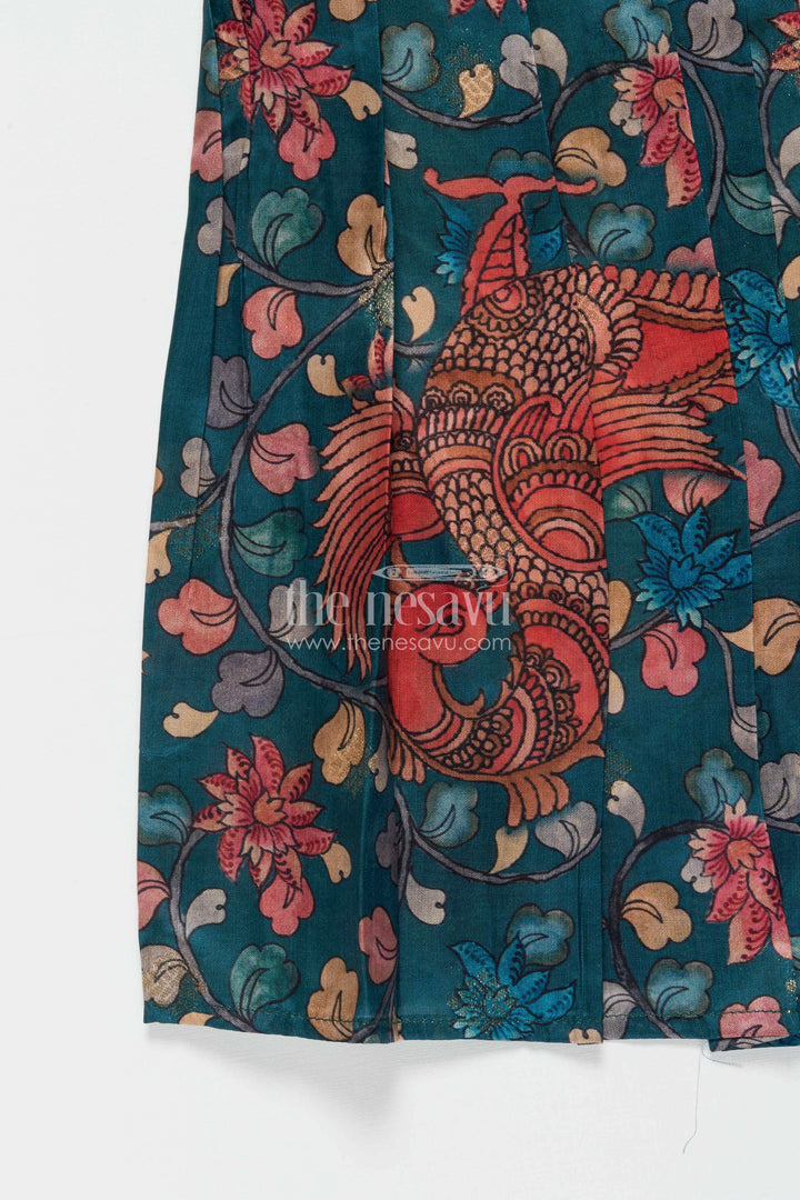 The Nesavu Tie-up Frock Tie-up Frock for Baby Girls with Digital Print for Weddings and Festive Events Nesavu Nesavu baby girl tie-up silk frock with peacock and floral digital print – perfect for weddings and festive wear