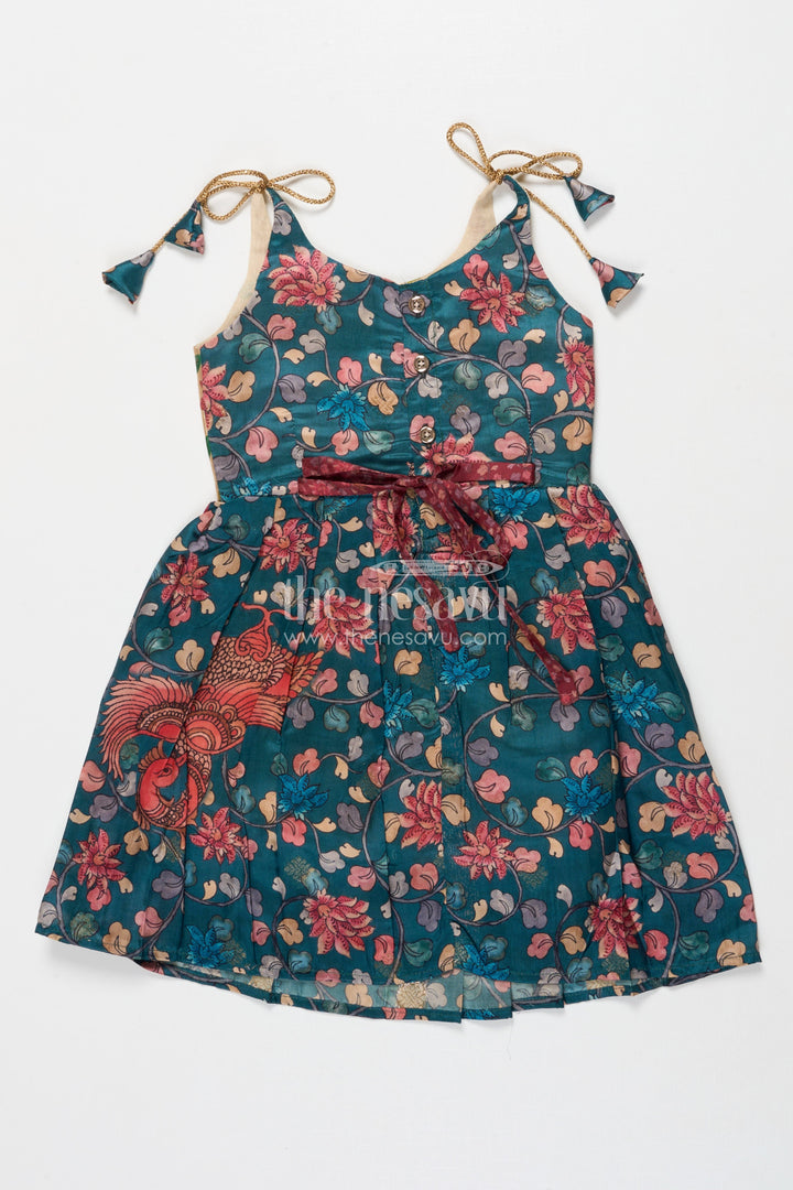 The Nesavu Tie-up Frock Tie-up Frock for Baby Girls with Digital Print for Weddings and Festive Events Nesavu Nesavu baby girl tie-up silk frock with peacock and floral digital print – perfect for weddings and festive wear