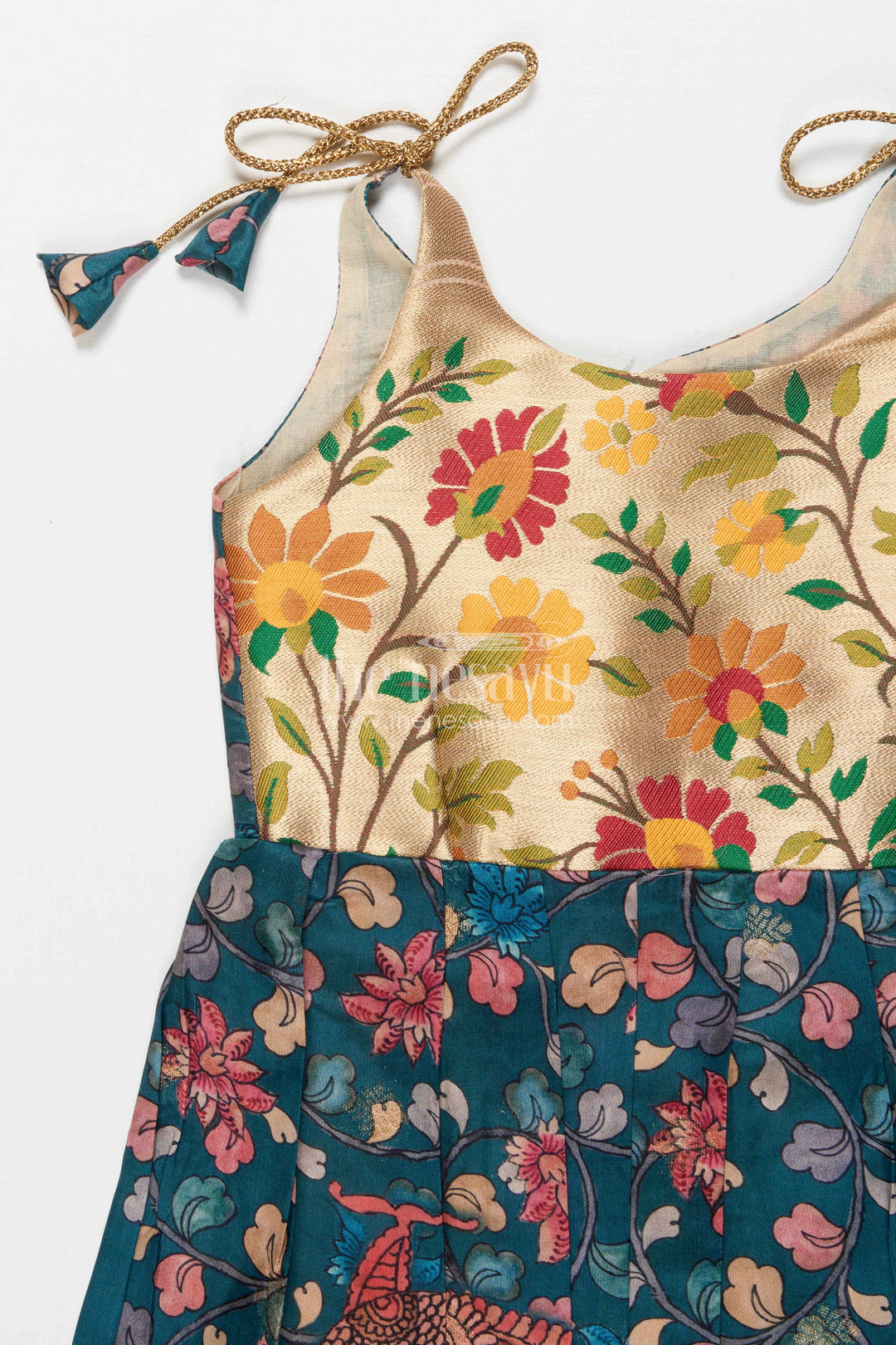 The Nesavu Tie-up Frock Tie-up Frock for Baby Girls with Digital Print for Weddings and Festive Events Nesavu Nesavu baby girl tie-up silk frock with peacock and floral digital print – perfect for weddings and festive wear