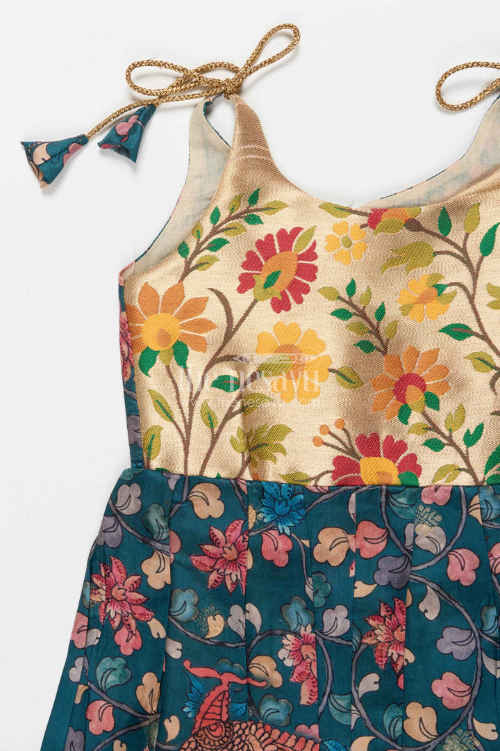 The Nesavu Tie-up Frock Tie-up Frock for Baby Girls with Digital Print for Weddings and Festive Events Nesavu Nesavu baby girl tie-up silk frock with peacock and floral digital print – perfect for weddings and festive wear