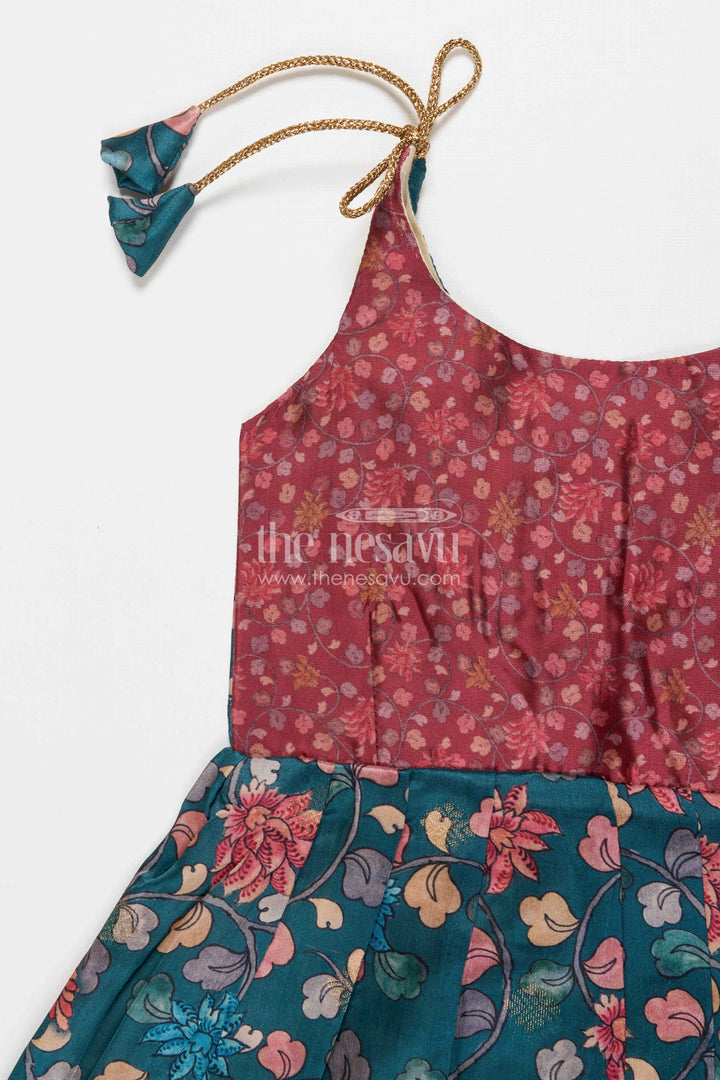 The Nesavu Tie-up Frock Tie-up Frock for Baby Girls with Digital Print for Weddings and Festive Events Nesavu Nesavu baby girl tie-up silk frock with peacock and floral digital print – perfect for weddings and festive wear