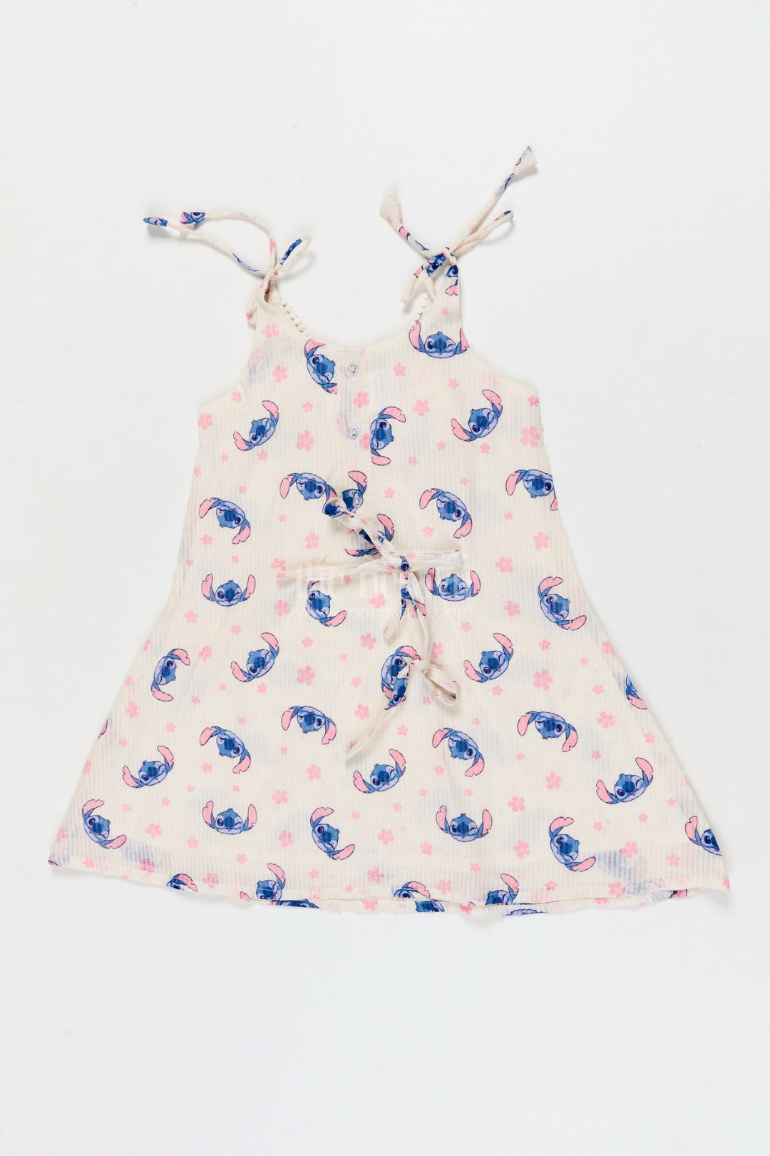 The Nesavu Tie-up Frock Tie-up Shoulder Frock for Toddler Girls with Playful Cartoon Print Nesavu 18 (2Y) / Half white / Georgette T423A-18 Nesavu georgette tie-up frock for toddler girls with cartoon print and flared fit