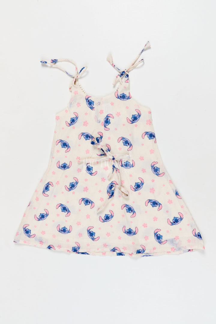 The Nesavu Tie-up Frock Tie-up Shoulder Frock for Toddler Girls with Playful Cartoon Print Nesavu 18 (2Y) / Half white / Georgette T423A-18 Nesavu georgette tie-up frock for toddler girls with cartoon print and flared fit