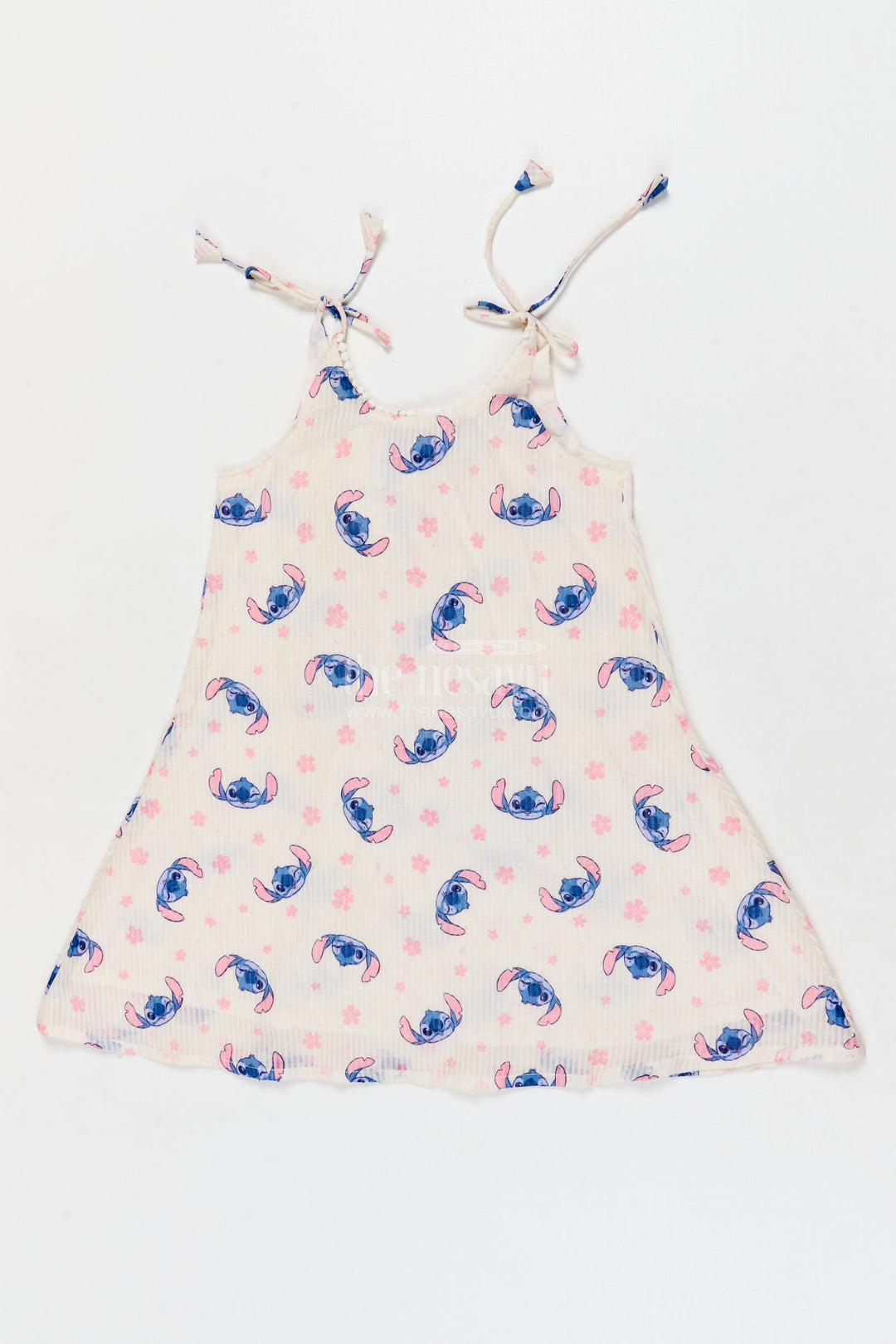 The Nesavu Tie-up Frock Tie-up Shoulder Frock for Toddler Girls with Playful Cartoon Print Nesavu 18 (2Y) / Half white / Georgette T423A-18 Nesavu georgette tie-up frock for toddler girls with cartoon print and flared fit